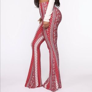 Fashion Nova Red/White Flare Pants